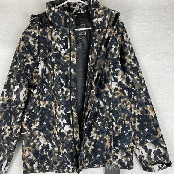 NWT Eddie Bauer Jacket Mens Size S Black Tan Packable Rainfoil Capers Waterproof